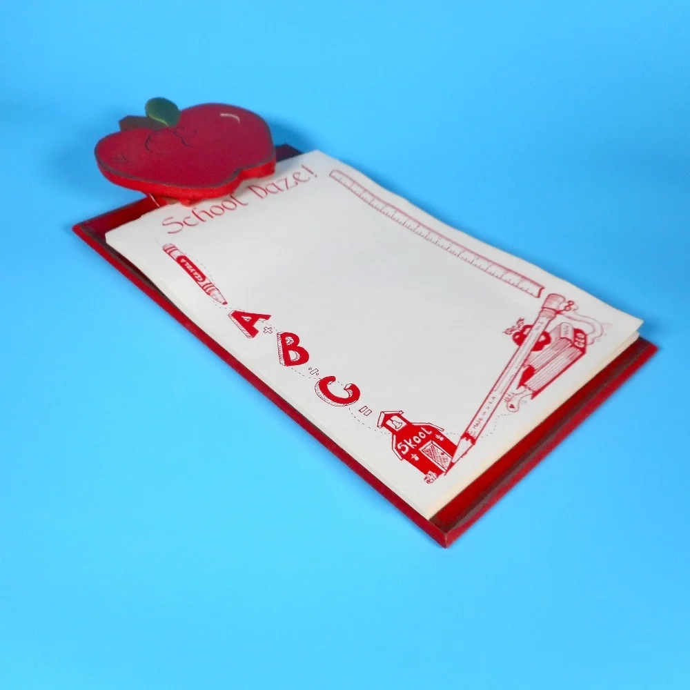 Vintage Red Apple Wood Clipboard Handmade Office Granny Core Teacher Craft w Pad